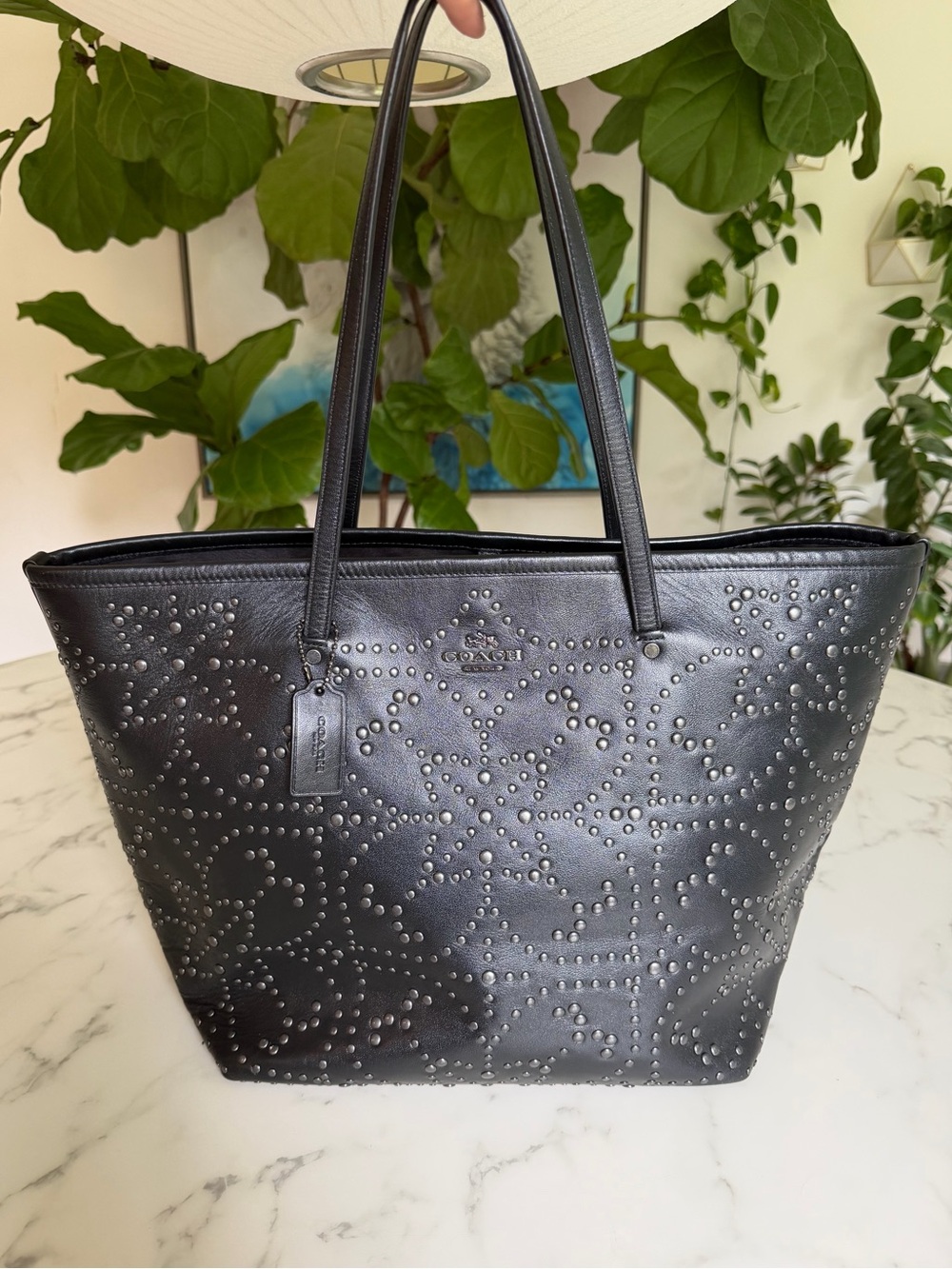 COACH Large Street Tote in Mini Studded Leather F35163 Black Limited Edition